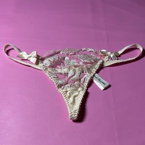 Sheer Lace Thong Panty in Champagne - Branded